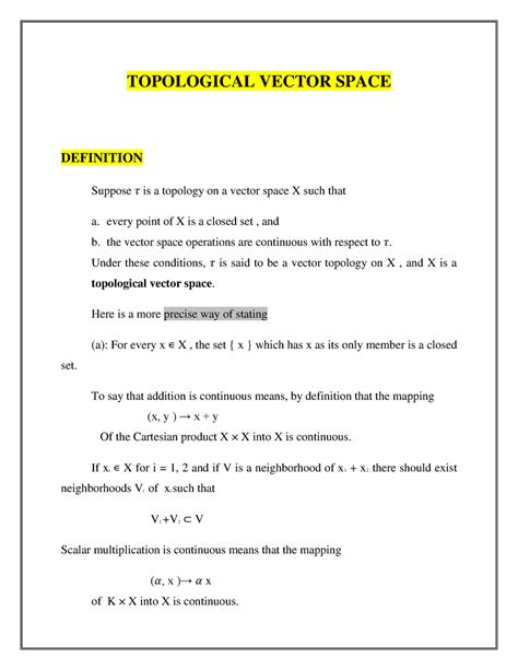 Topological Vector Space Detailed Definition TOPOLOGICAL VECTOR