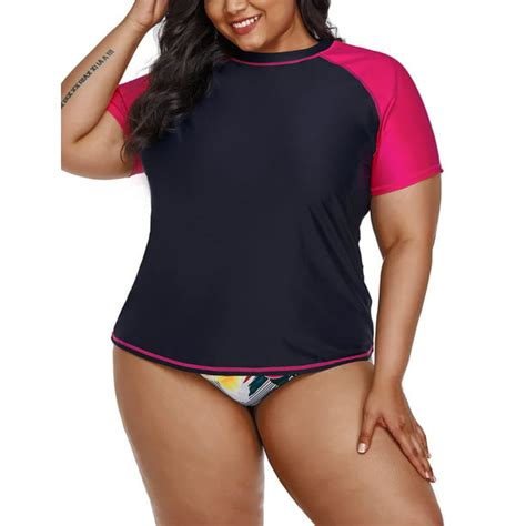 Inno Womens Plus Size Rash Guard Shirt Short Sleeve Upf 50 Swimwear Workout Top Black 2x