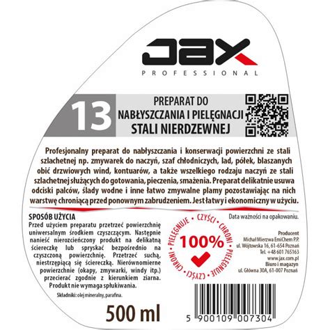 PREPARAT DO NABŁYSZCZANIA I PIELĘGNACJI STALI NIERDZEWNEJ JAX