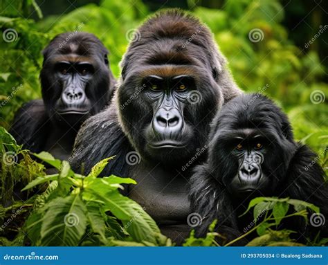 Ai Generated Illustration Wildlife Concept Of Three Gorillas Stock