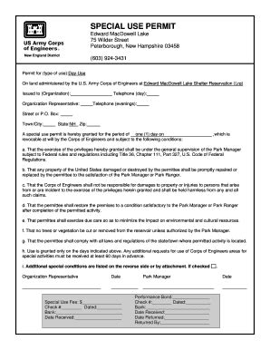 Fillable Online Nae Usace Army Special Use Permit Form New England