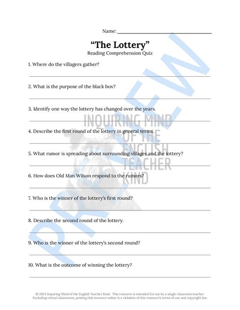 The Lottery By Shirley Jackson Quizzes And Answer Keys Made By Teachers