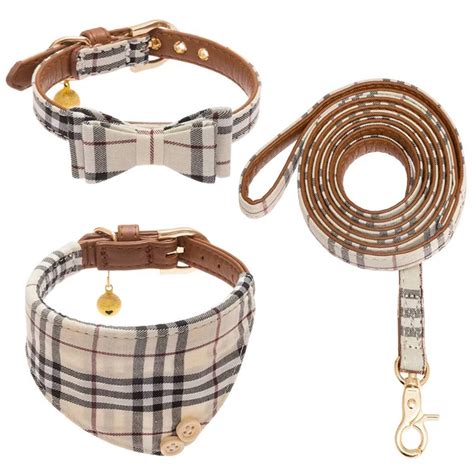 Bow Tie Dog Collar And Leash Setwalking Cute Plaid Bandana Necktie