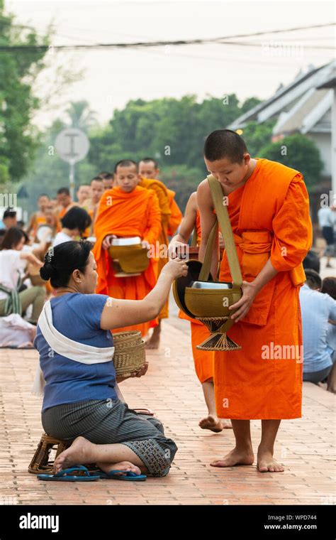 Luang Prabang Laos May Laotian People Making Offerings To