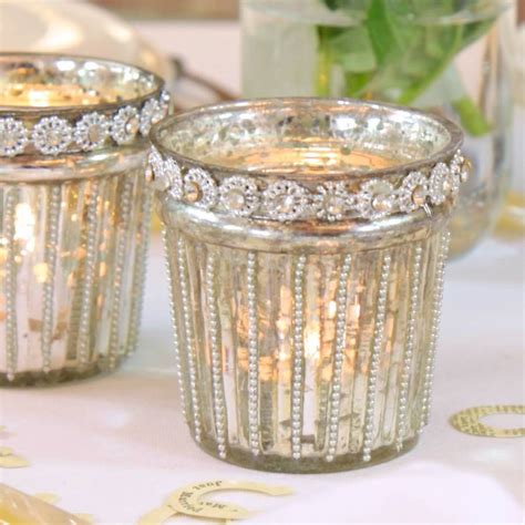 Vintage Silver Crackle Glass Candle Holder Glass Candle Holders