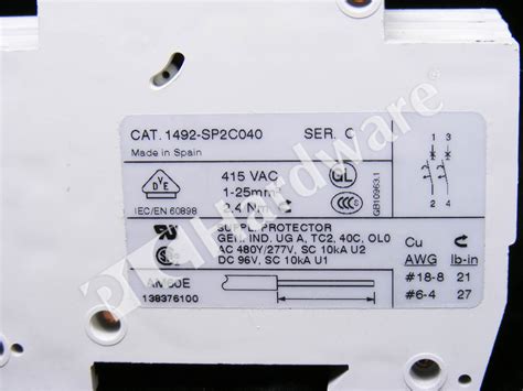 PLC Hardware: Allen-Bradley 1492-SP2C040 Supplementary Protector/Breaker