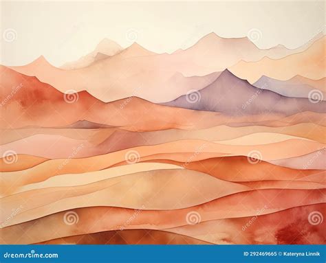 Abstract Watercolor Painting Of A Mountain Range In The Distance And