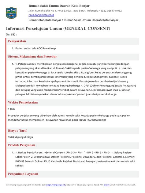 Unduh Standar Pelayanan Informasi Persetujuan Umum General Consent Pdf