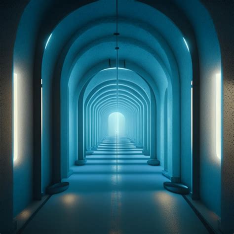 Futuristic Corridor Interior Space Room Cosmic Hallway Spaceship Neon