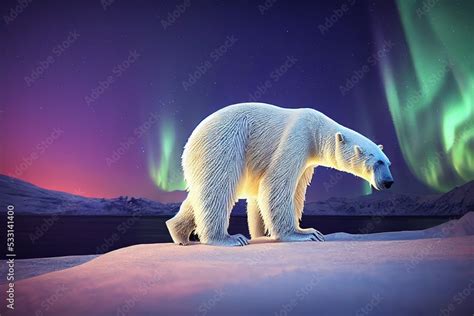 Polar bear with Northern Lights, Aurora Borealis. Night image with ...