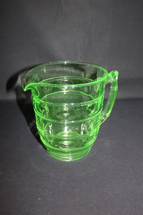 Vintage Depression Glass Green Water Pitcher Etsy