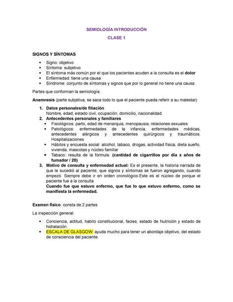 Apuntes Semiologia SEMIOLOGÍA INTRODUCCIÓN CLASE 1 SIGNOS Y SÍNTOMAS