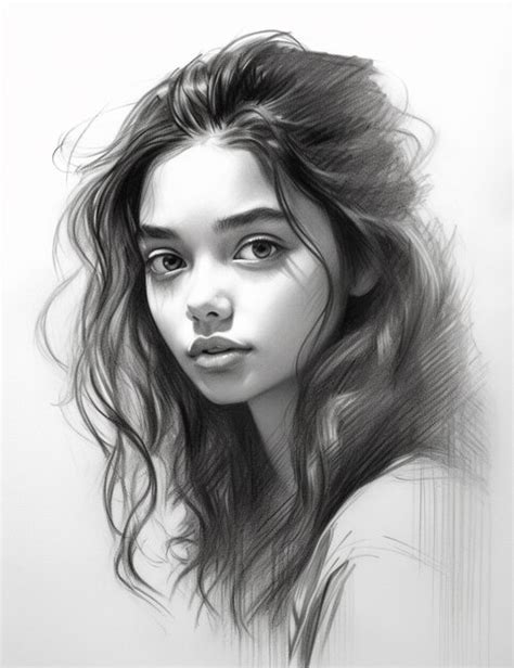 Un Dibujo De Una Chica Con El Cabello Largo Y Una Mirada Triste