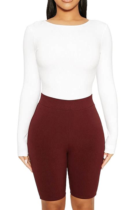 Buy Naked Wardrobe Snatched Ribbed Shorts Dark Wine At 57 Off