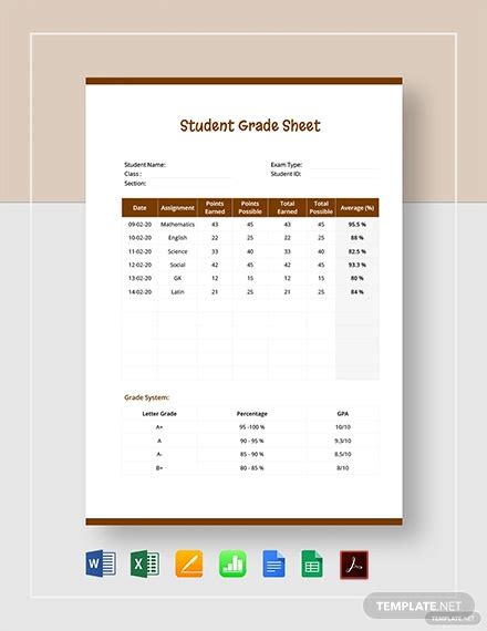 Sample Grade Sheet