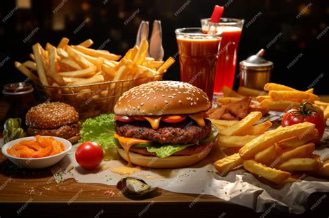 Premium Photo Fast Food Restaurant Menu Burgers French Fries Coleslaw Chicken Nuggets And