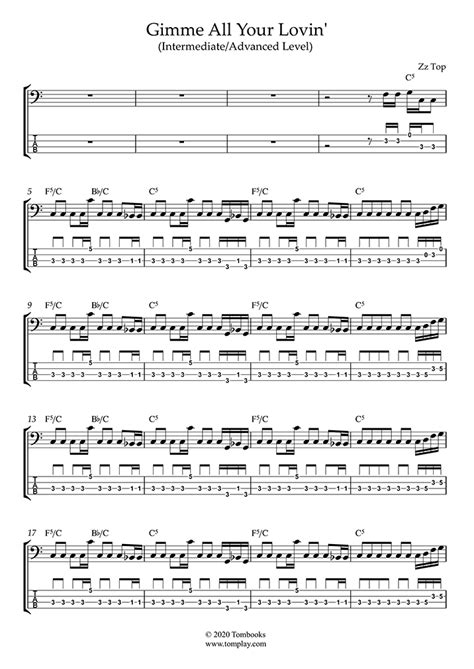 Gimme All Your Lovin Intermediate Advanced Level ZZ Top Bass Tabs