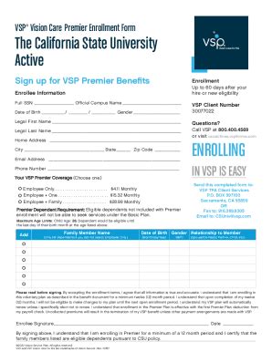 Fillable Online VSP Vision Care Premier Enrollment Form The California