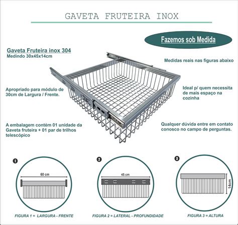 Gaveta fruteira aramada 60x45x14cm inox módulo 60cm Elegance Inotec