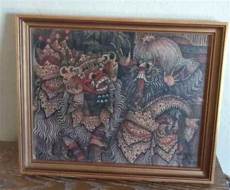 OLD BALI TRADITIONAL Balinese Painting Ubud Batuan Midcentury Signed