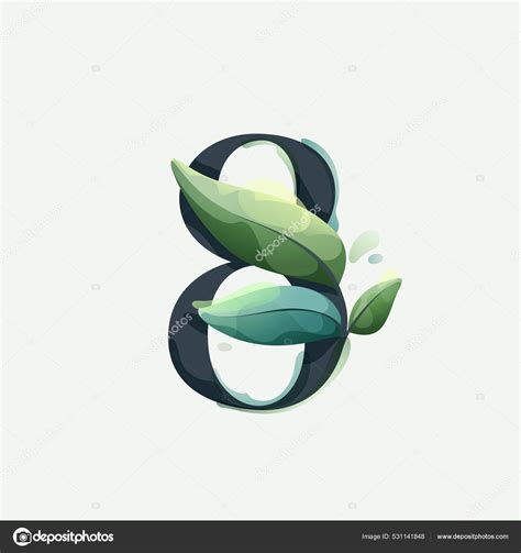 Number Eight Logo Green Leaves Clear Vector Watercolor Style Serif ...