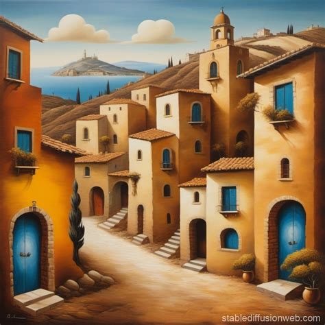Dali Inspired Village Of Blonde Bricks Stable Diffusion Online