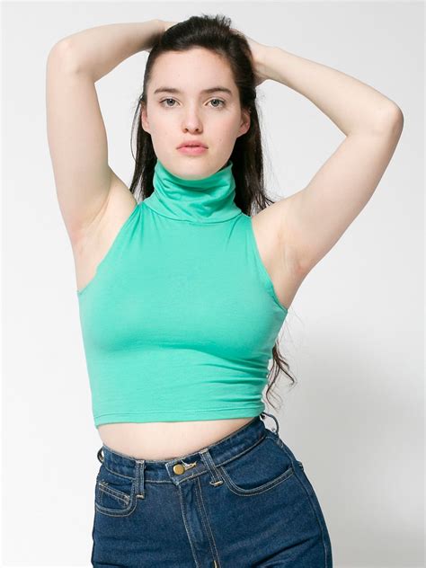 American Apparel Cotton Spandex Sleeveless Turtleneck Crop Top American Apparel Turtle Neck