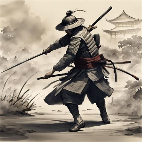 Sketching Art Of Old Japan 2 Samourai Combat With Spectator