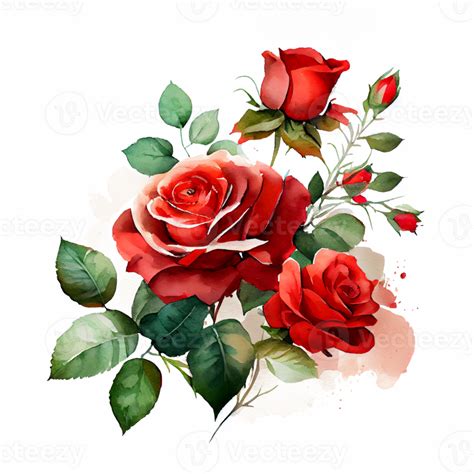 Watercolor Floral Bouquet Composition With Red Roses Png Transparent