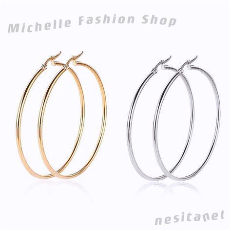 Cod 1 Pair Stainless Circle Earing Big Hoop Earring Gold Silver Loop Hoop Earing Size 10mm To