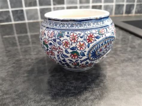 RARE MINIATURE CACHE POT EN FAÏENCE DE GIEN modèle CACHEMIRE EUR 25 00