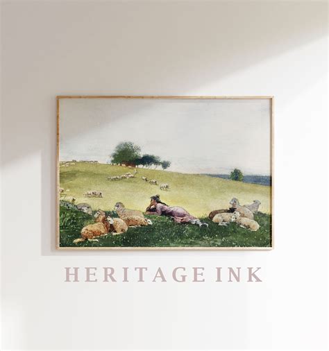 Vintage Woman Shepherdess With Sheep Art Print Farmhouse Decor Sheep