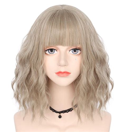 Amazon Anogol Hair Cap Short Blonde Wig With Bangs Blonde Wavy