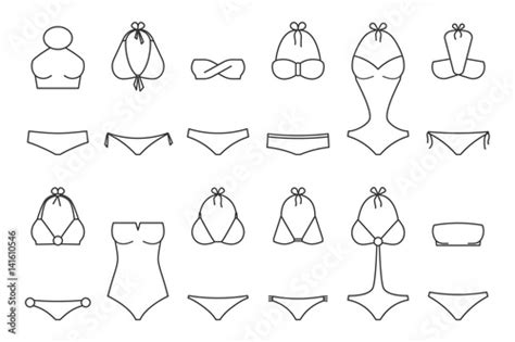 Vector Illustration Of Women S Swimsuit Outline Design Set Fashion