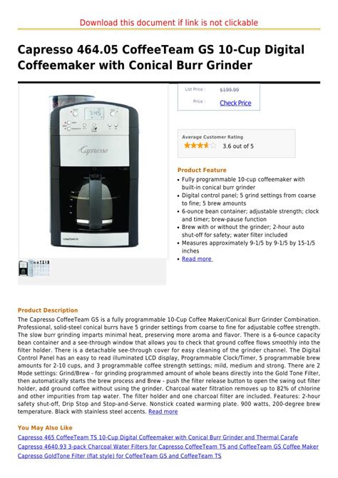 Capresso 464 05 Coffeeteam Gs 10 Cup Digital Coffeemaker With Conical Burr Grinder By Simon Frey