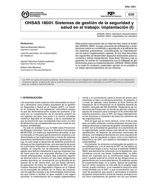 Nueva ventana NTP 898 OHSAS 18001 Sistemas de gestión de la seguridad