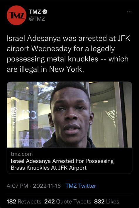 Isreal Adesanya Was Arrested At Jfk Airport For Possessing Brass