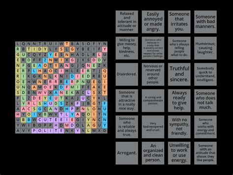 Personality Adjectives Wordsearch