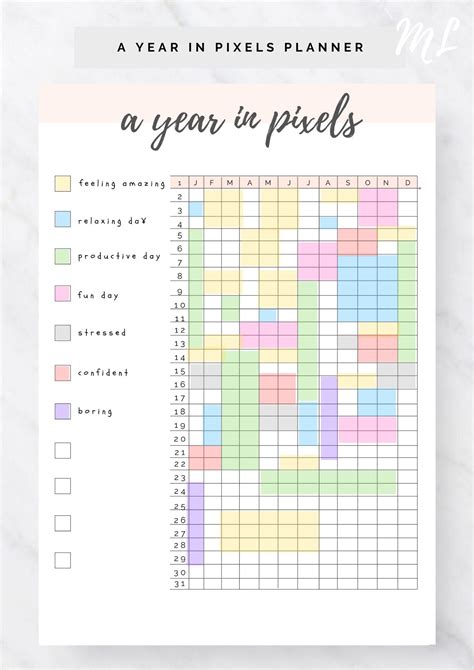 A Year In Pixels Printable Mood Tracker Bullet Journal Etsy Canada