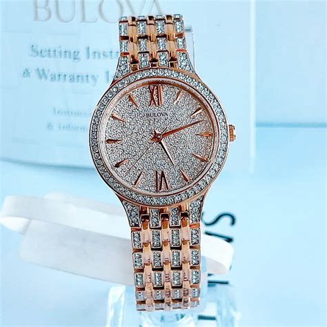 Ng H N Bulova Phantom Crystal L Swarovski Quartz Tone Rose