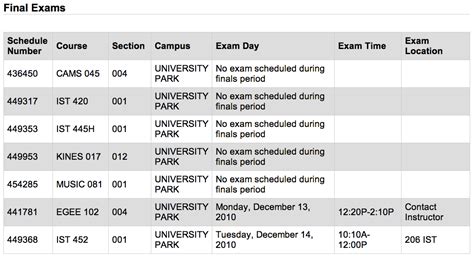 Finals Schedule Released