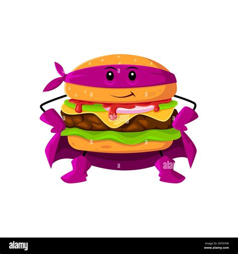 Cartoon Fast Food Hamburger Superhero Character Takeaway Meal Hero