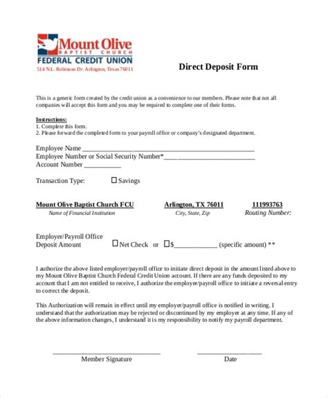 Direct Deposit Payroll Form Template