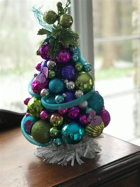 Jewel Tone Bauble Tabletop Christmas Tree Beautiful Etsy Glam Christmas Tabletop Christmas