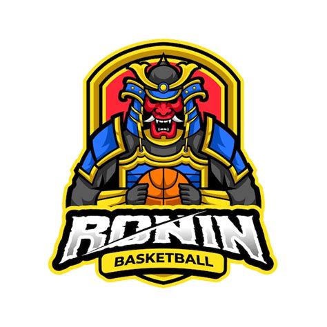 Logotipo De La Mascota Ninja De Baloncesto Vector Premium