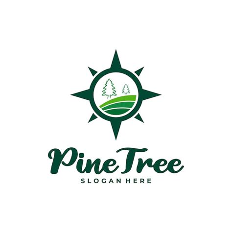 Pine Tree With Compass Vetor De Design De Logotipo Creative Pine Tree