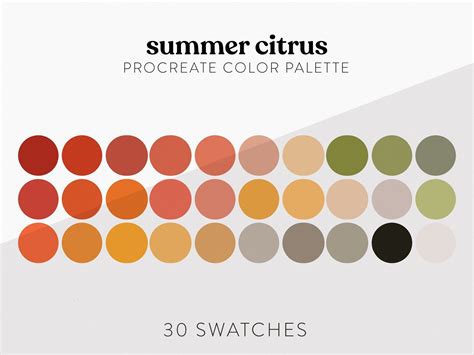 Summer Citrus Procreate Color Palette Summer Color Palette Etsy