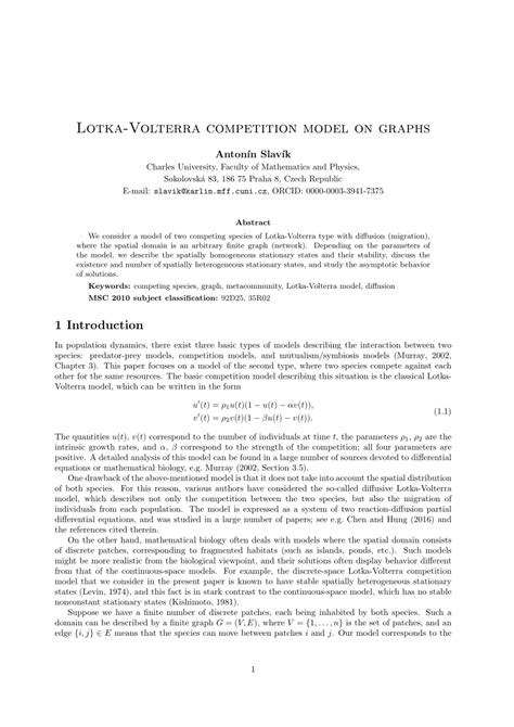 (PDF) Lotka--Volterra Competition Model on Graphs