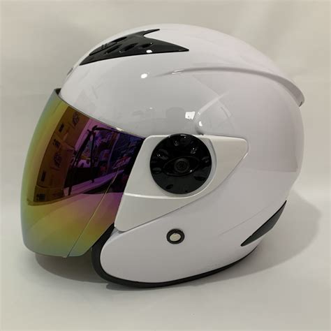 Jual Helm Vision Putih Glossy Polos Solid Kaca Iridium Silver Pelangi