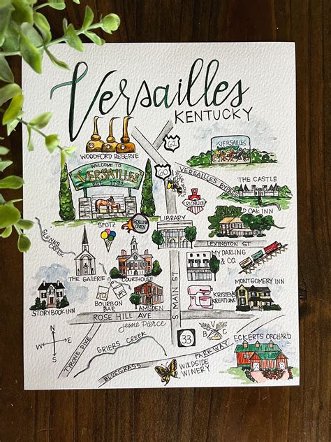 Versailles Ky Map Print Kentucky Print Kentucky Wall Art